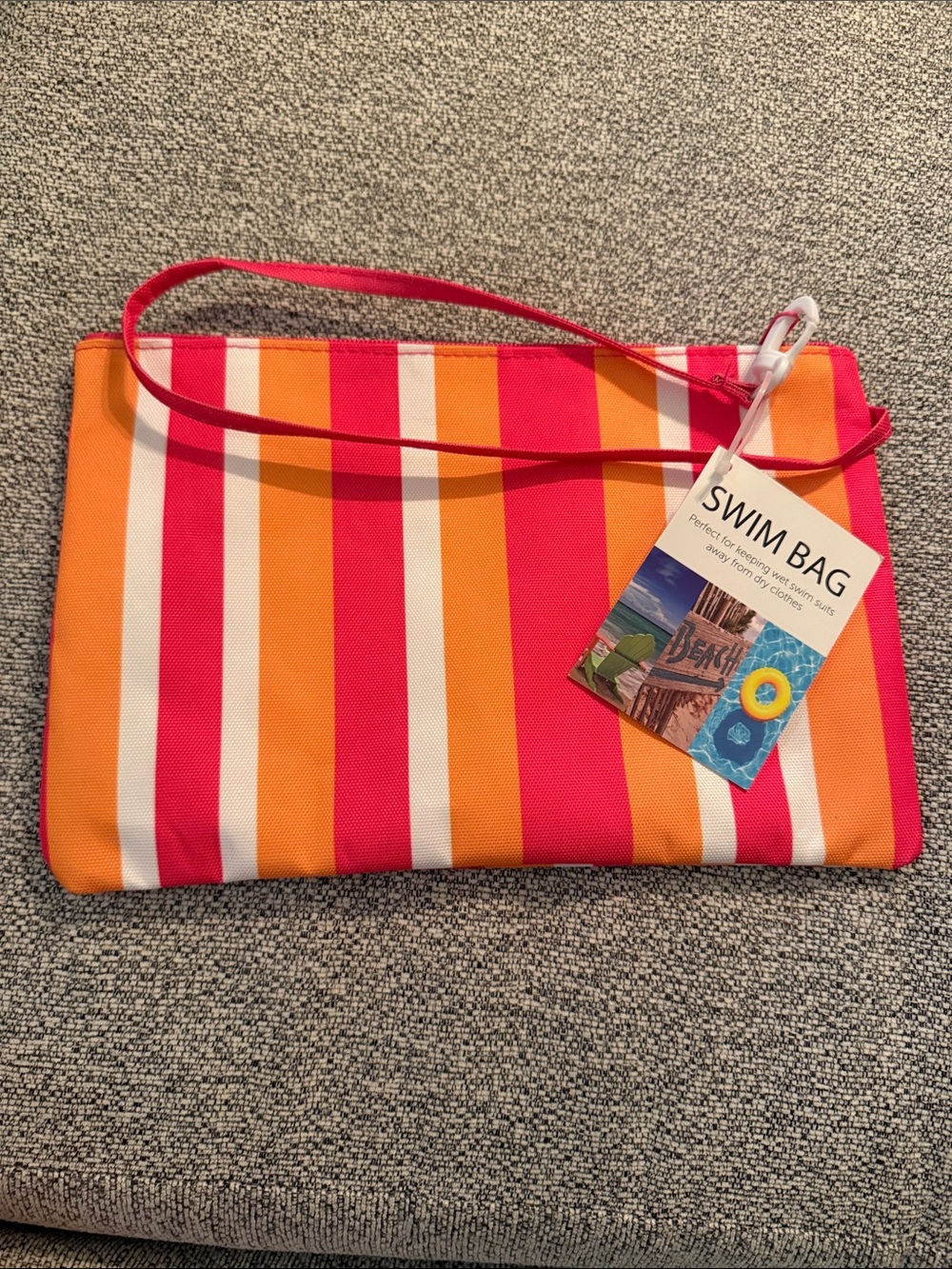 Swim Bag Women's Stripe Wristlet - Coral & Orange